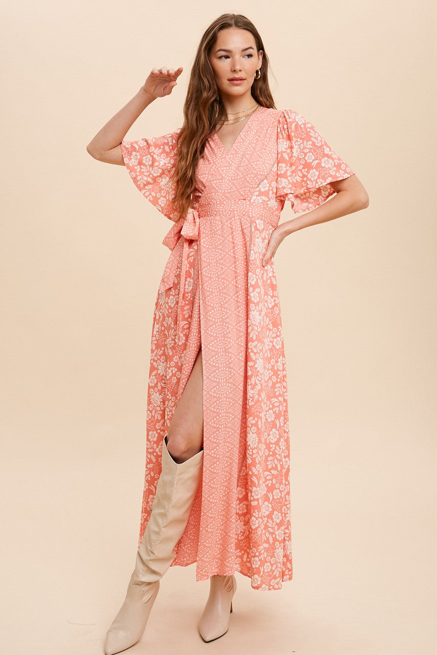 Apricot Boho Print Wrap Maxi