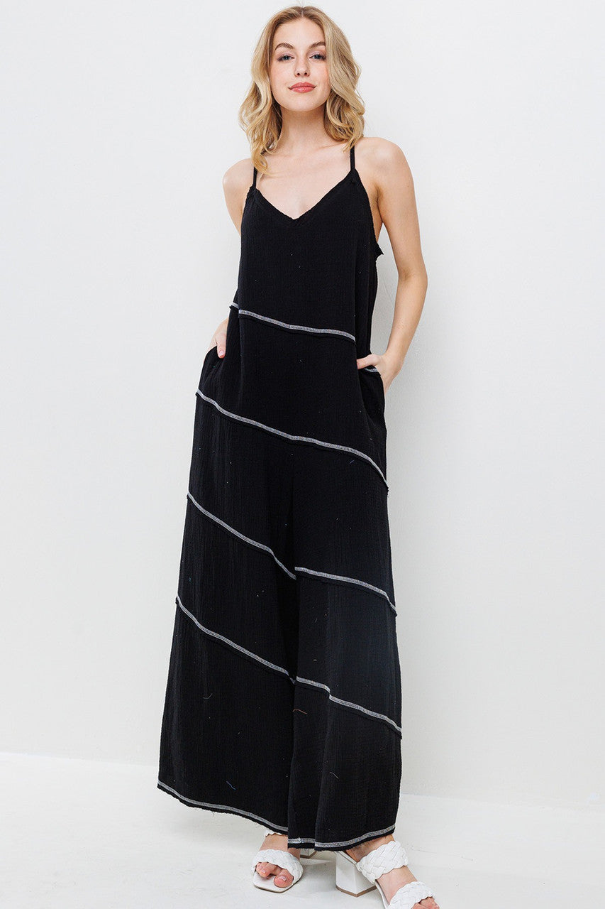 Black/ Off White Stitched Jumpsuit