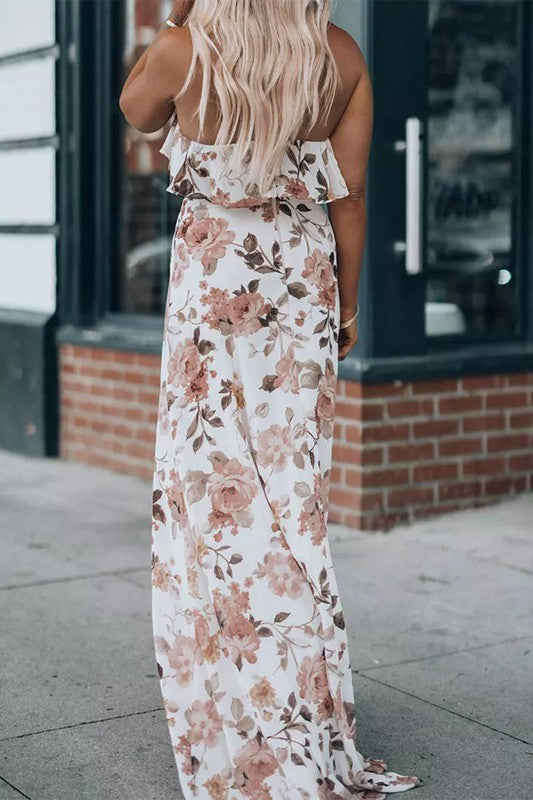 Floral Ruffled Halterneck Maxi Dress