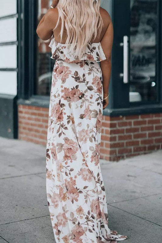 Floral Ruffled Halterneck Maxi Dress