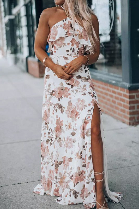 Floral Ruffled Halterneck Maxi Dress