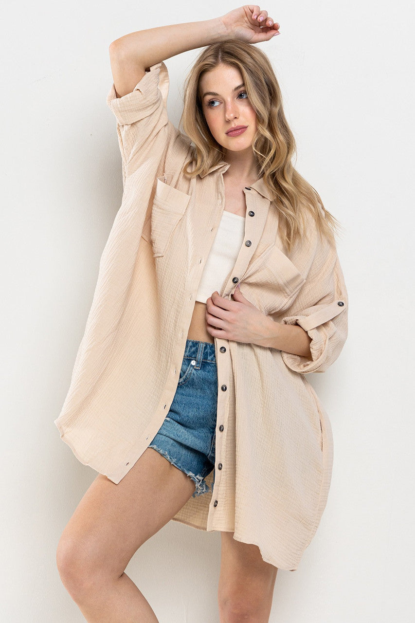 Stone Gauze Boyfriend Shirt