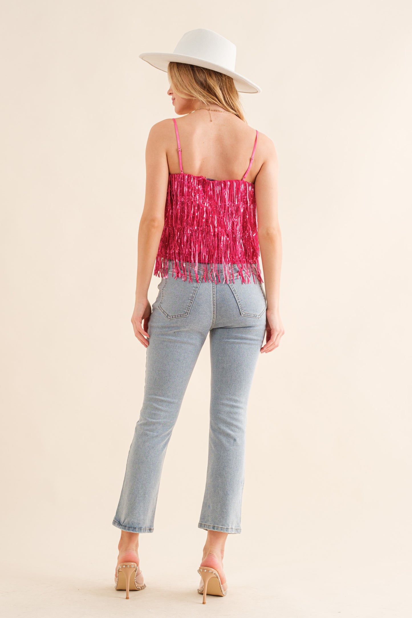 Hot Pink Sequin Tiered Tank