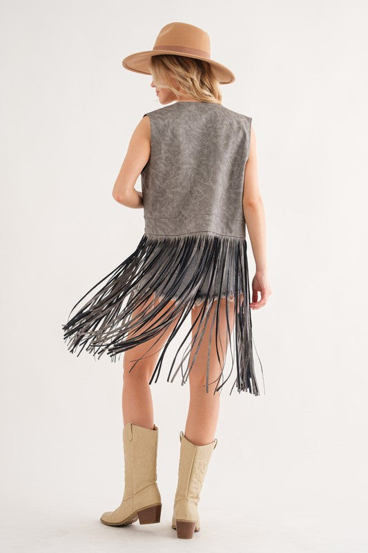 Grey Western Fringe Vest