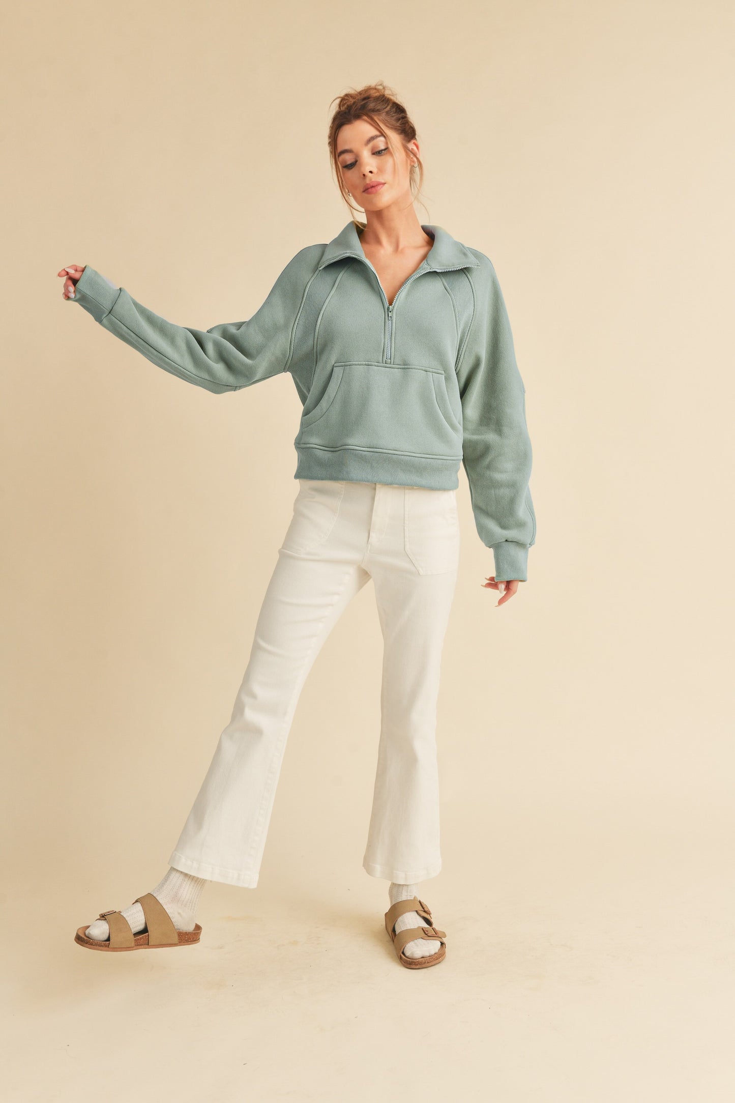 Pale Blue Funnel Half Zipped Sweatshirt