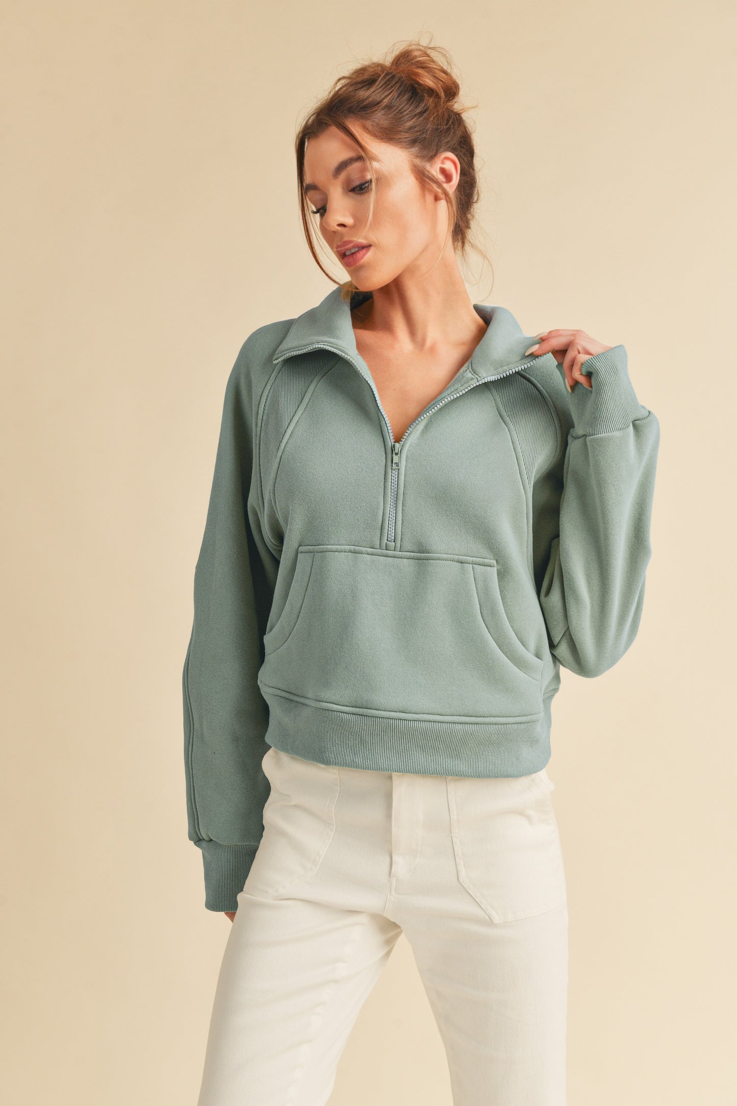Pale Blue Funnel Half Zipped Sweatshirt