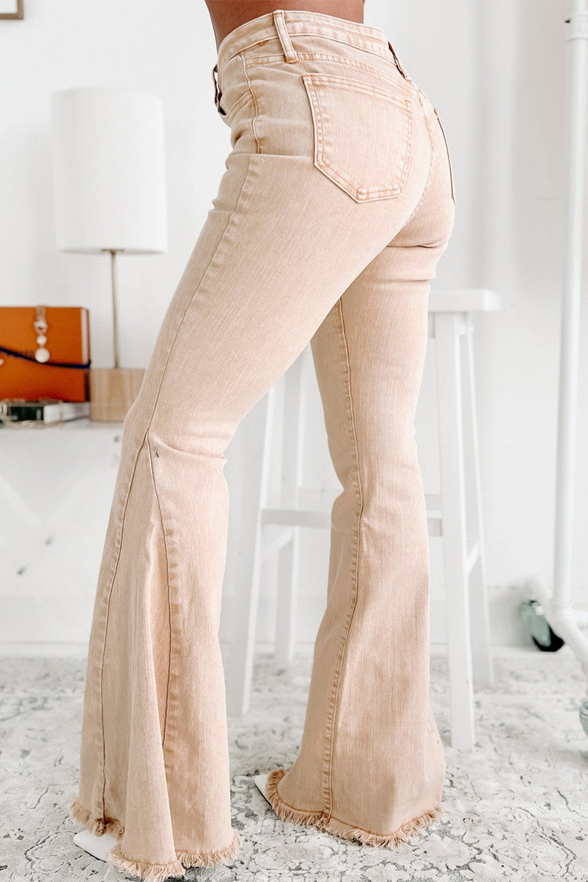 Khaki Mid Rise Flared Jeans