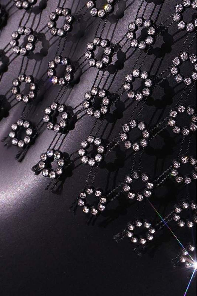 Black Rhinestone Mesh Top
