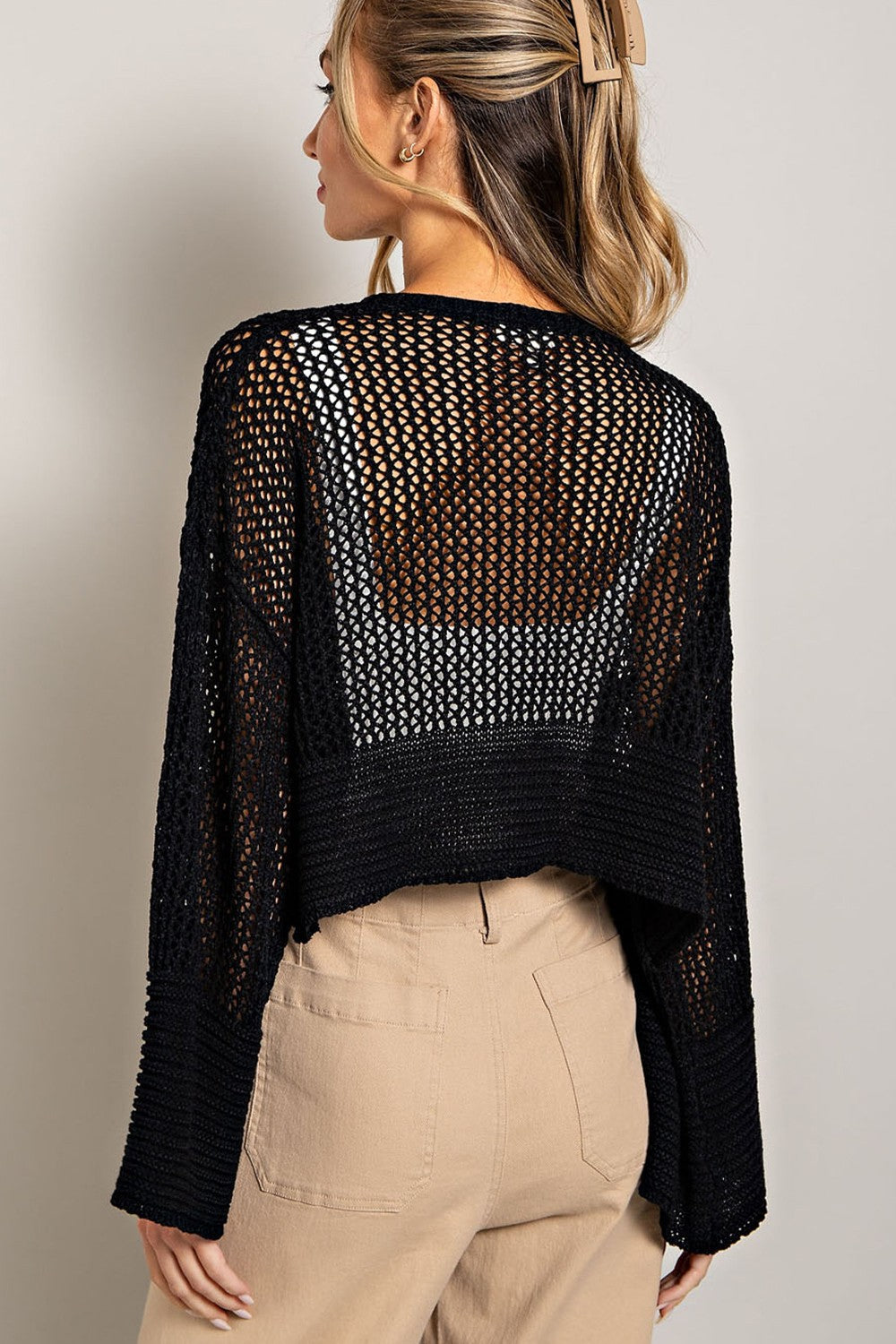 Black Cropped Knit Cardigan