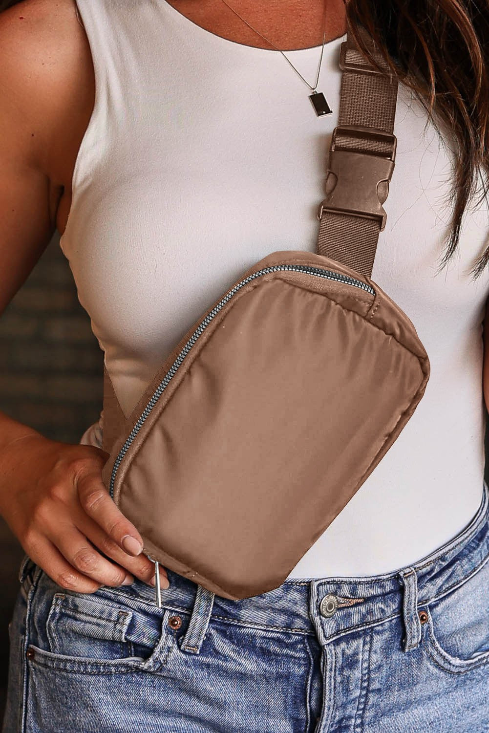 Brown Zipped Crossbody