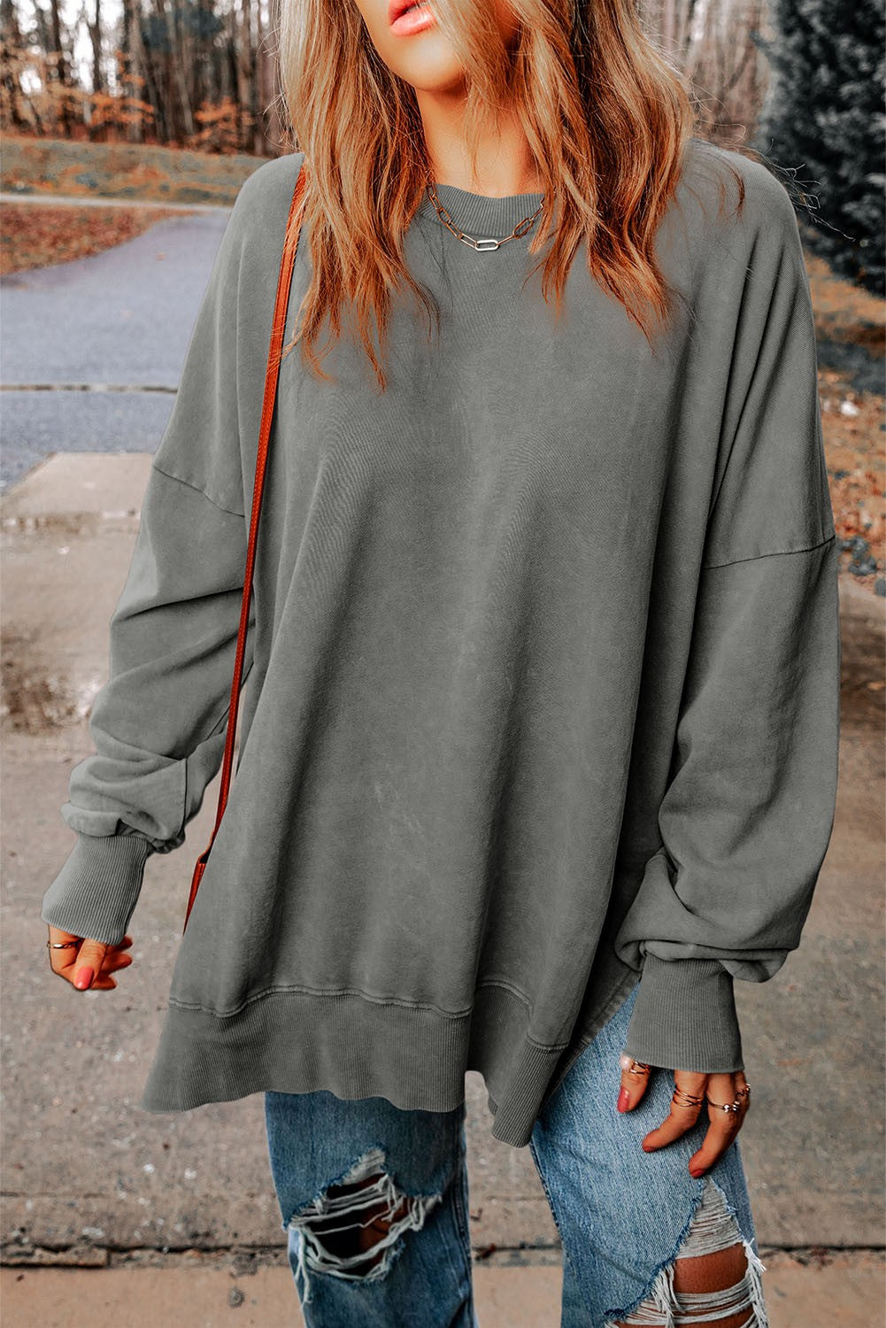 Grey Drop Shoulder Oversized Sweatshirt