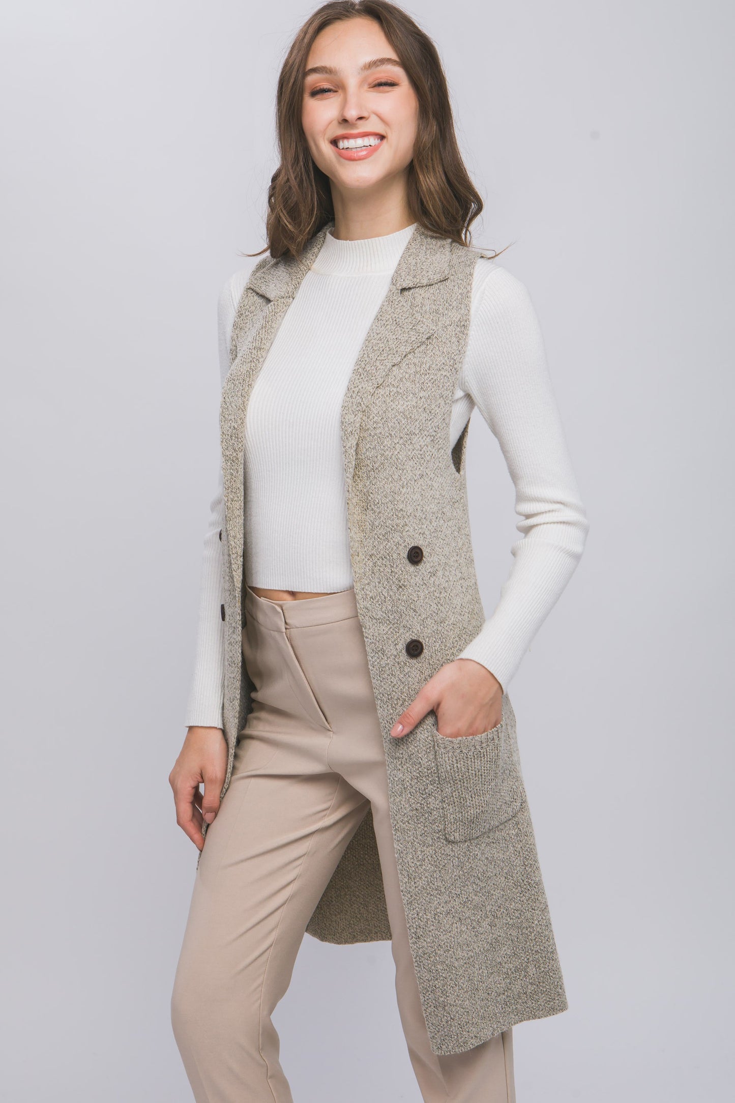 Oatmeal Long Cardigan Vest