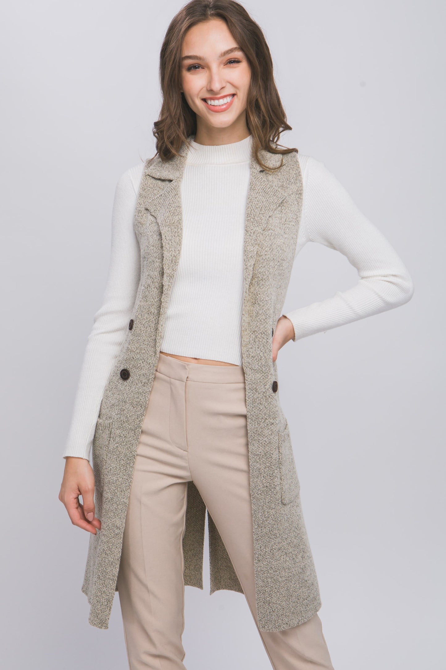 Oatmeal Long Cardigan Vest