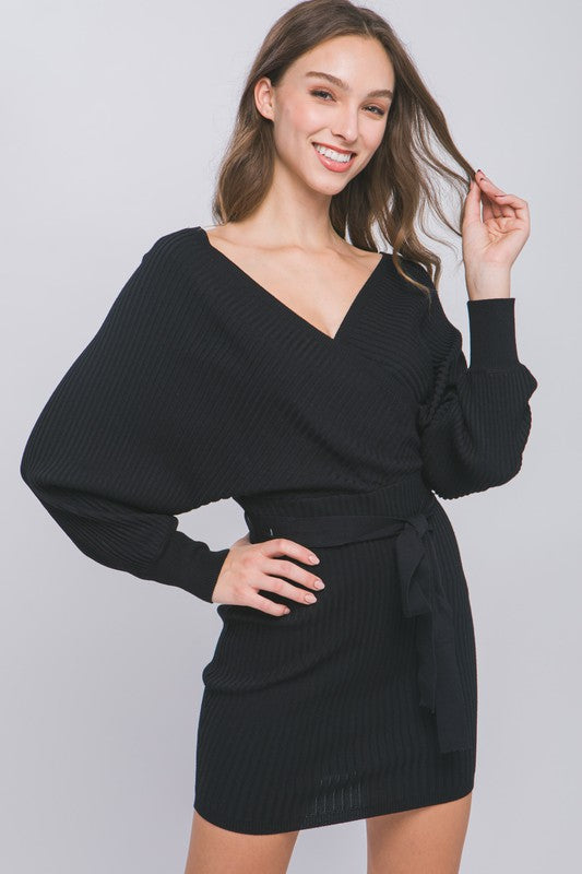 Black Knitted Wrap Dress