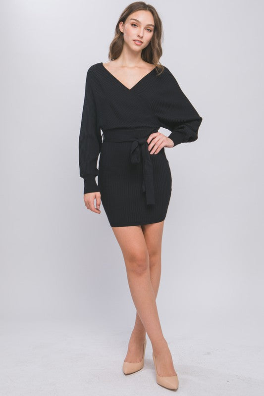 Black Knitted Wrap Dress