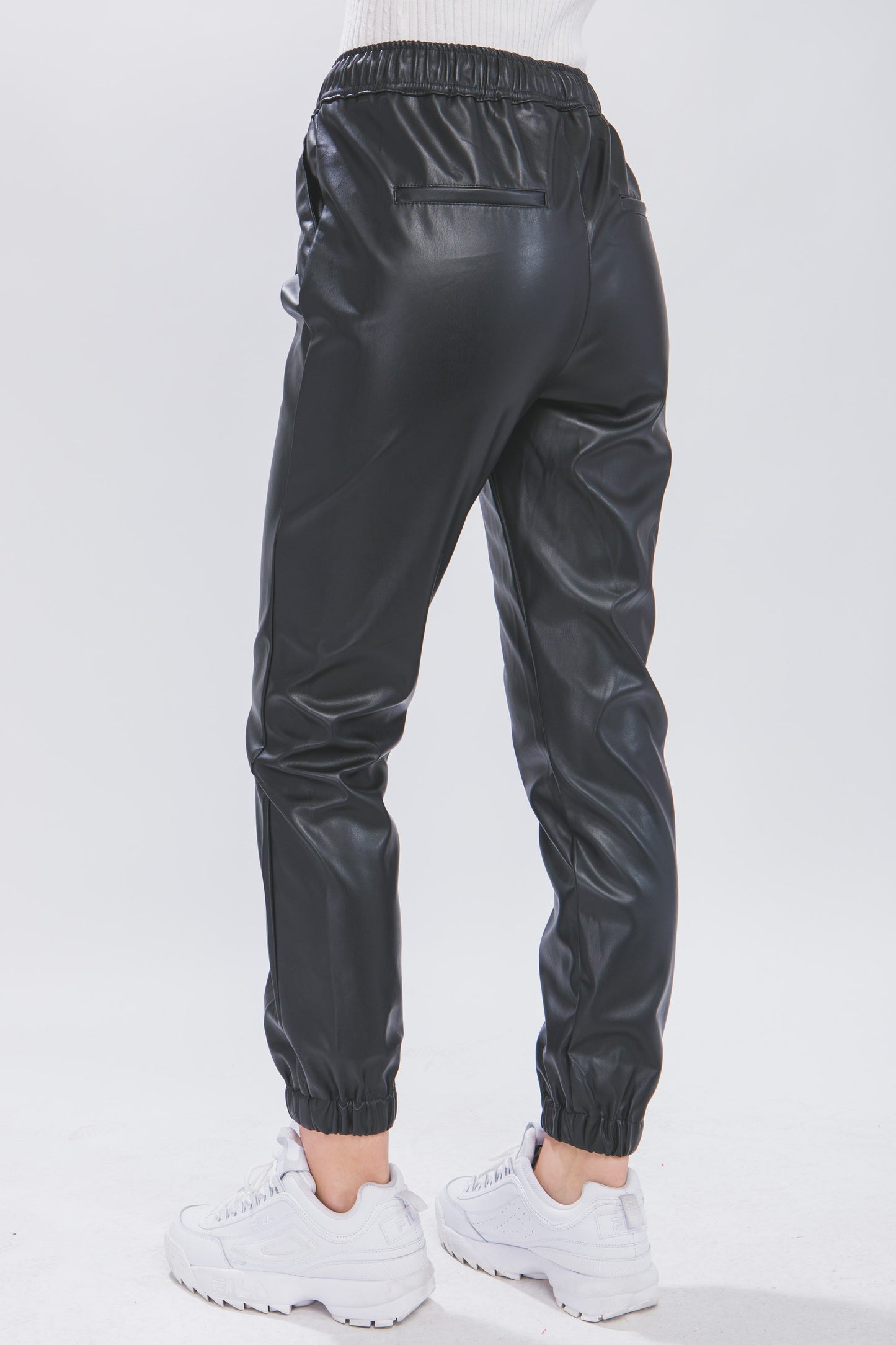 Faux Black Leather Joggers