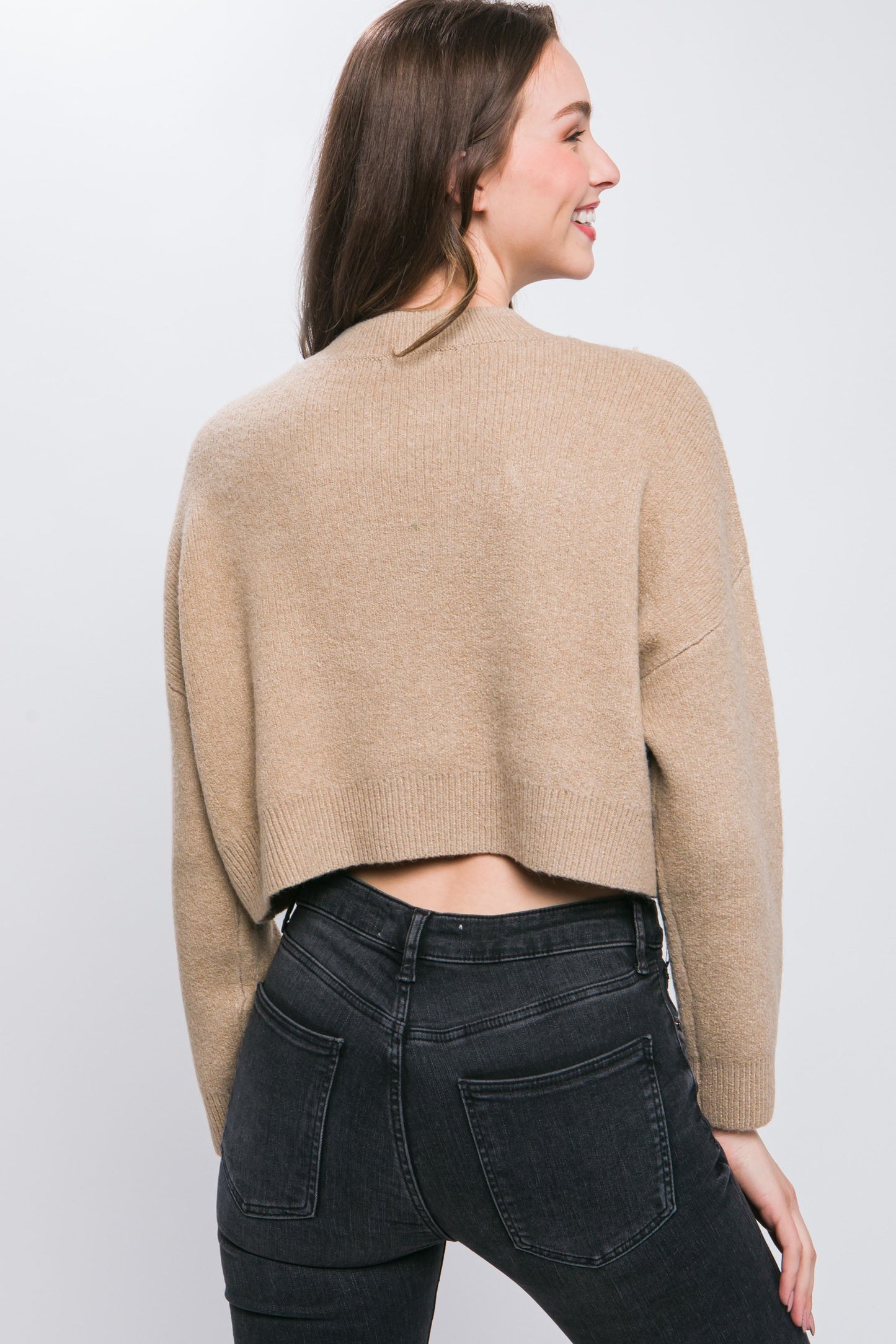 Khaki Wool Cropped Sweater