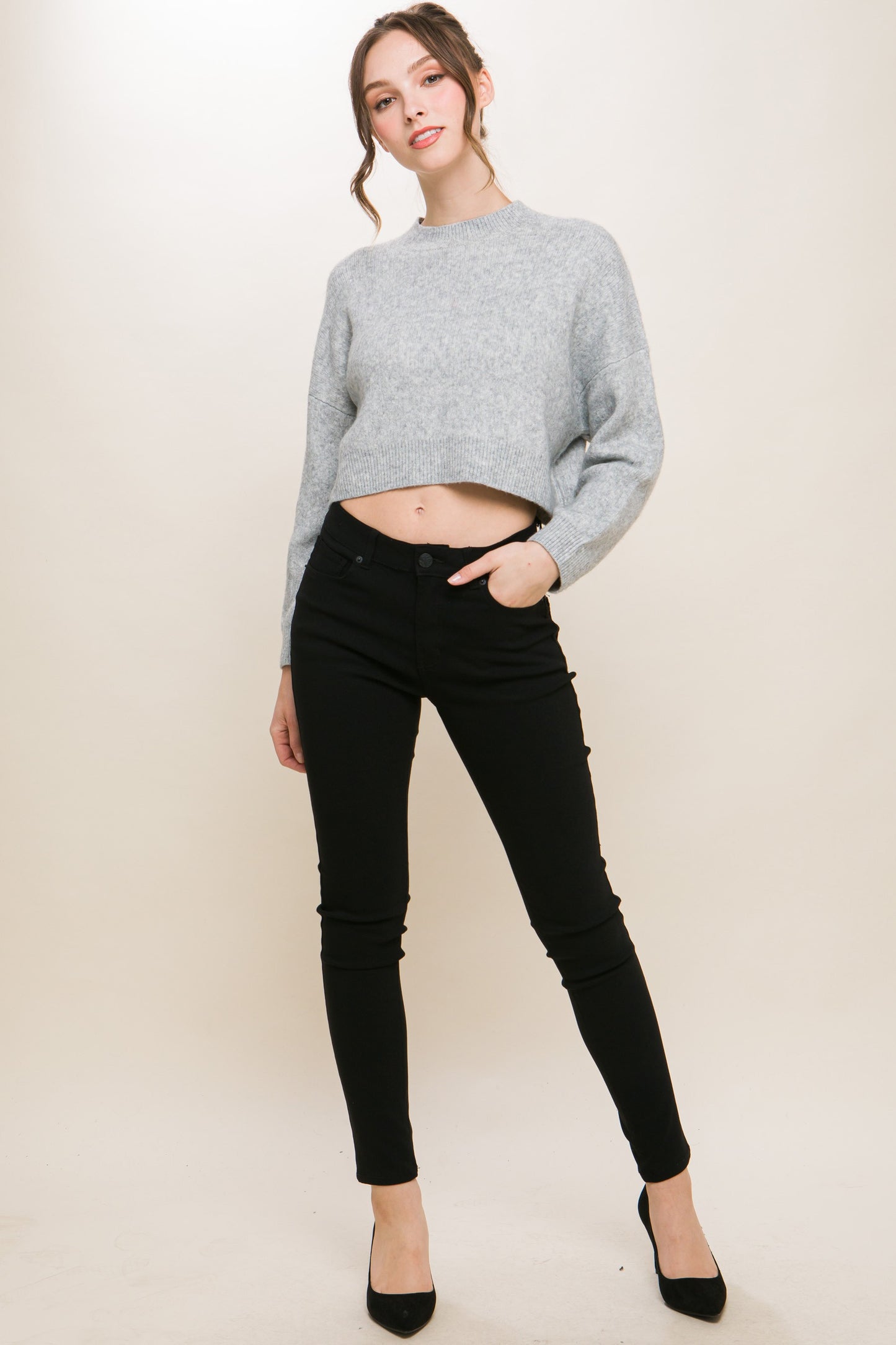 Heather Grey Wool Cropped Sweater