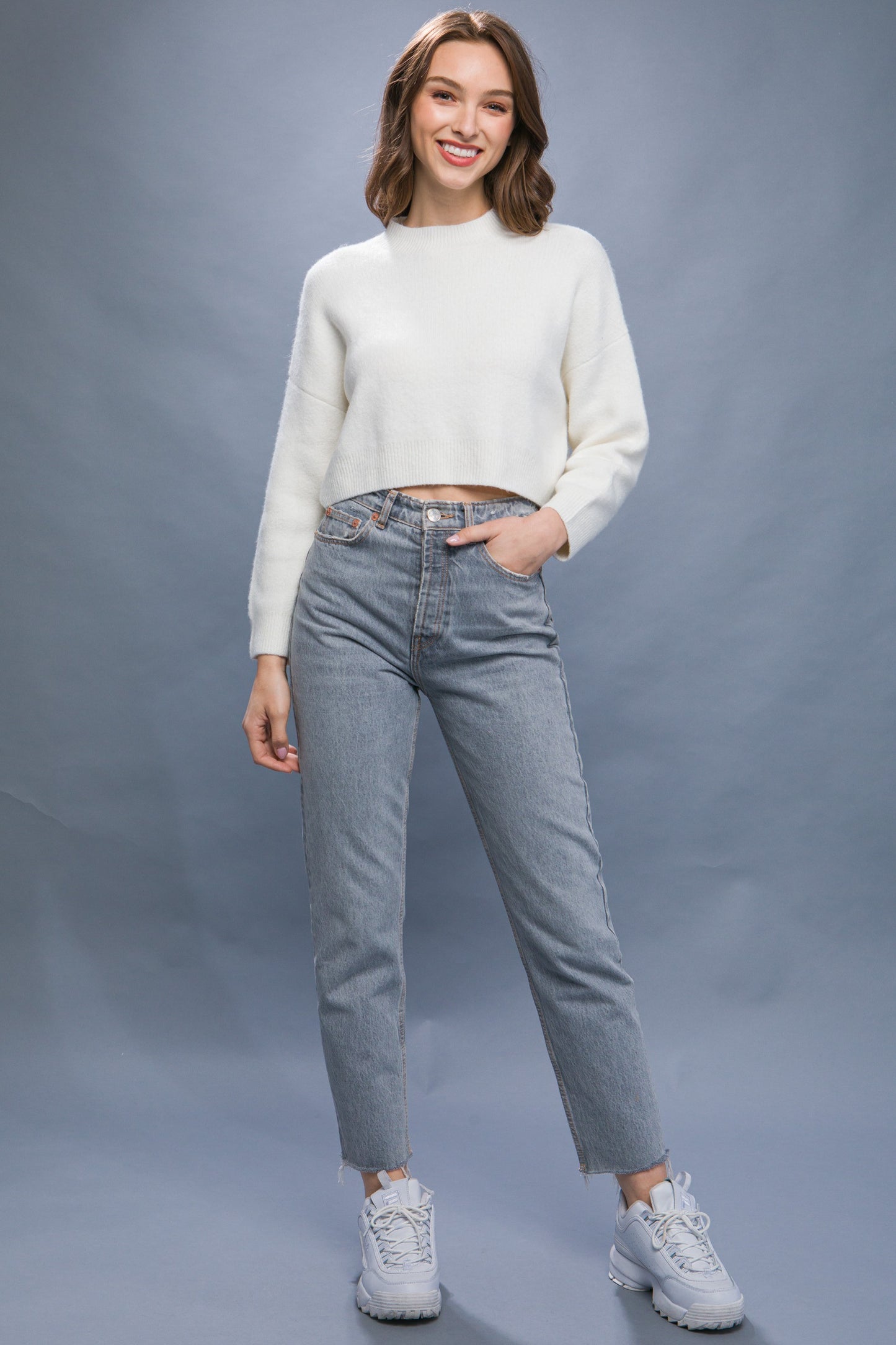 Ivory Wool Cropped Sweater