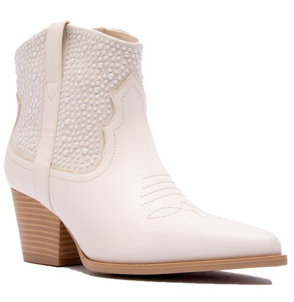 Stone Pearl Embellished Ankle Boots