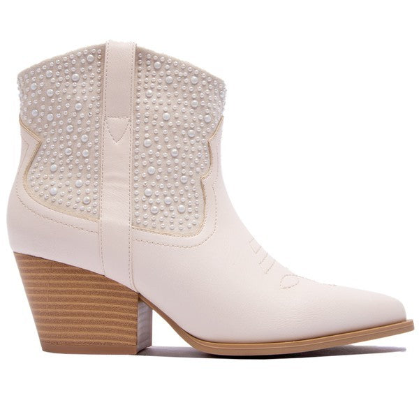 Stone Pearl Embellished Ankle Boots