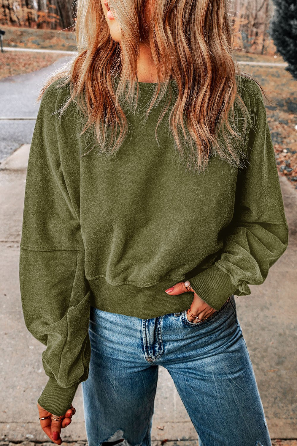 Green Acid Wash Open Back Sweatshirt