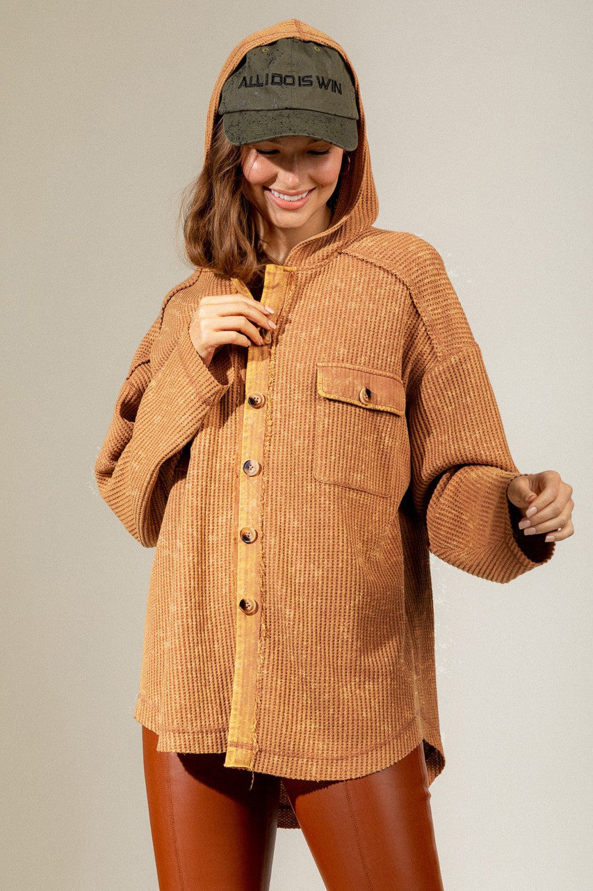 Camel Hooded Washed Jacket