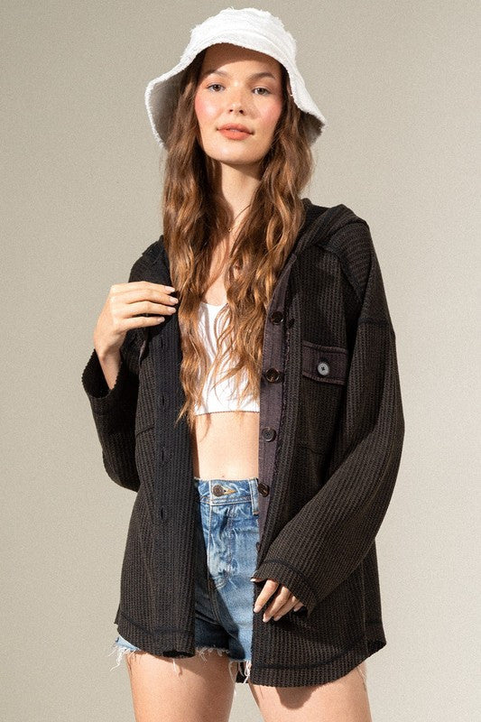 Black Hooded Washed Jacket