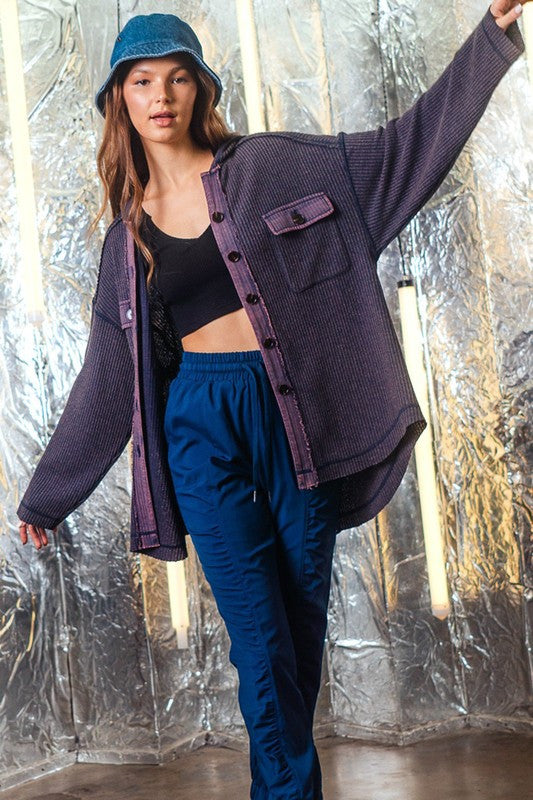 Deep Purple Hooded Washed Jacket