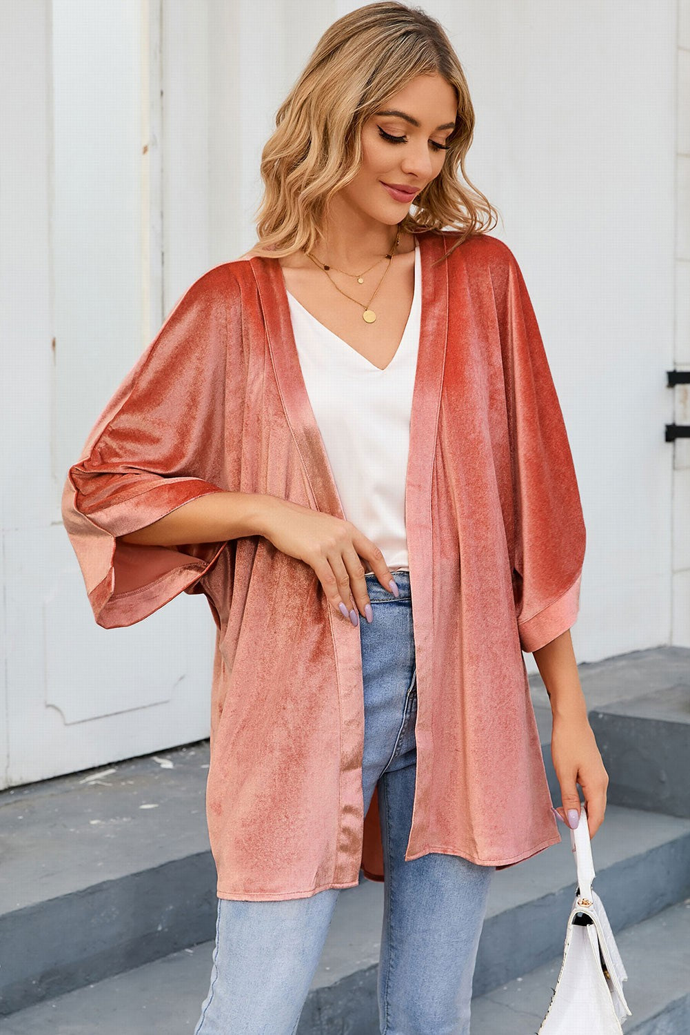 Pink Retro Velvet Kimono