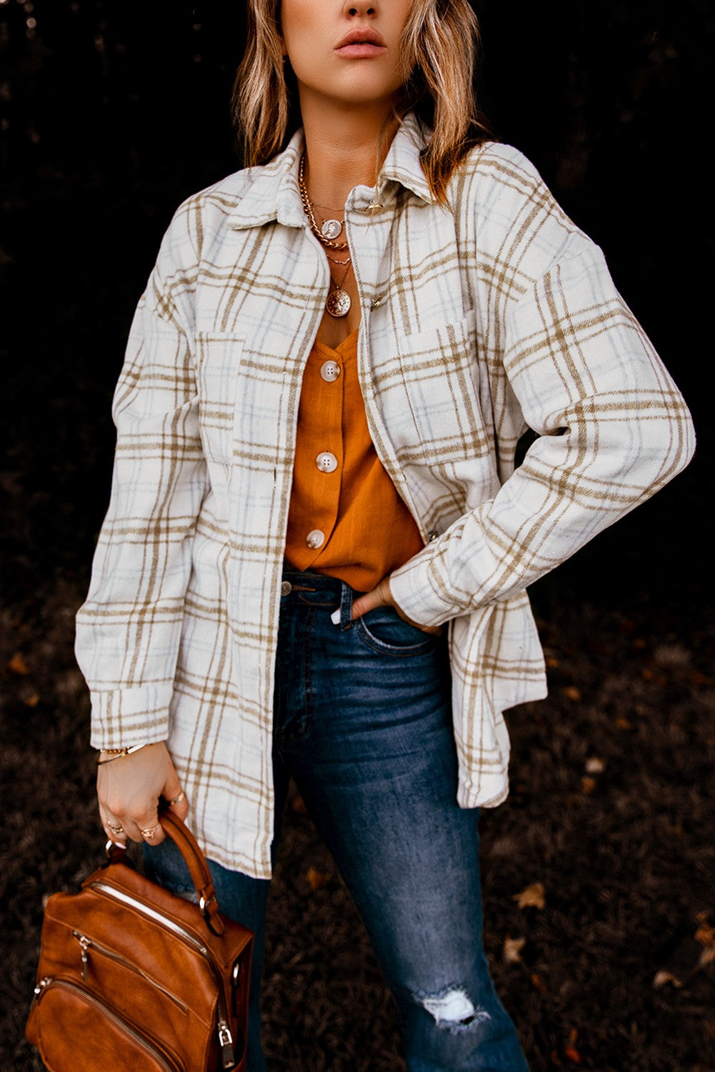 Khaki Plaid Pattern Shacket
