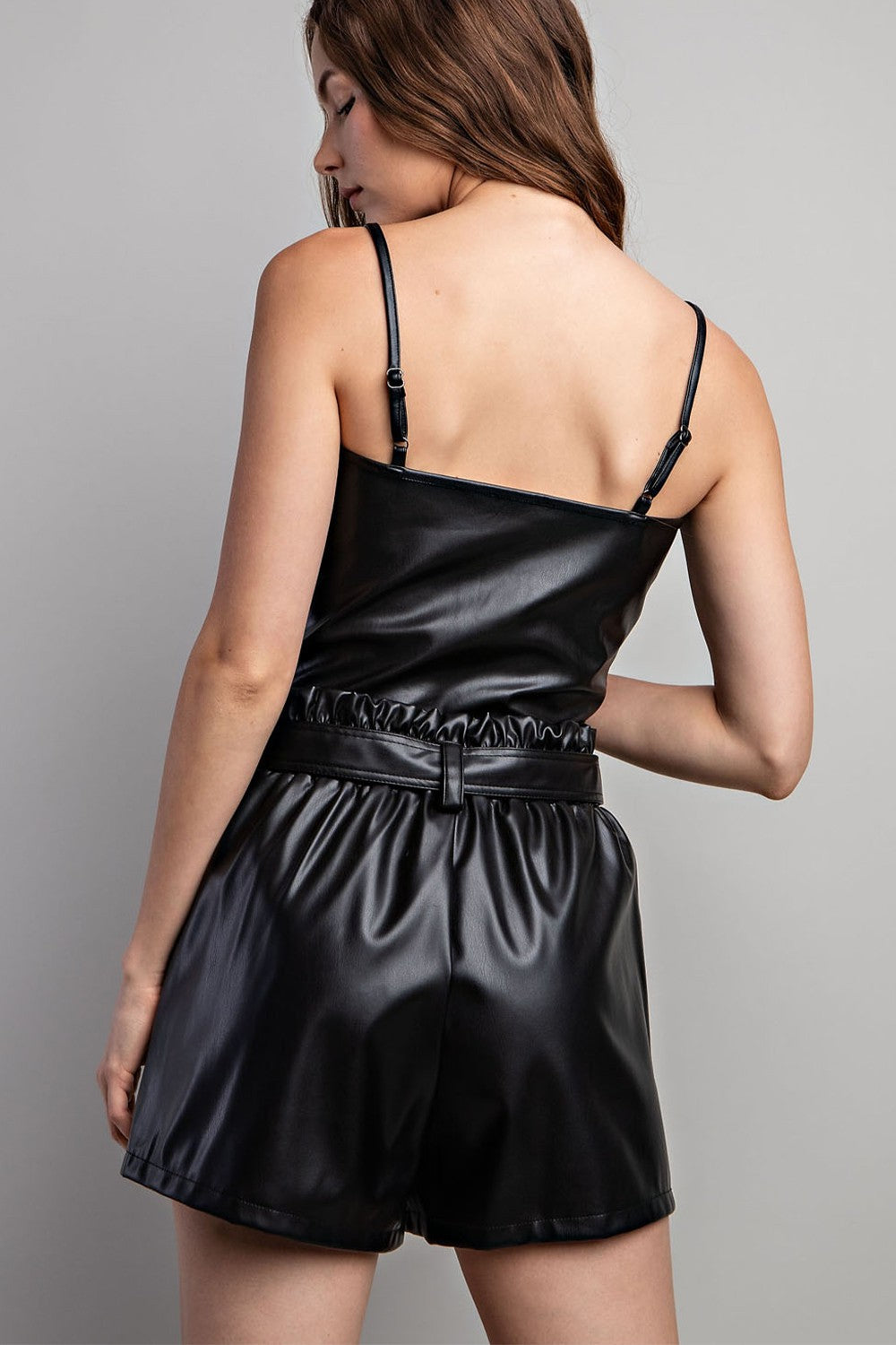 Black Leather Tie Waist Skort