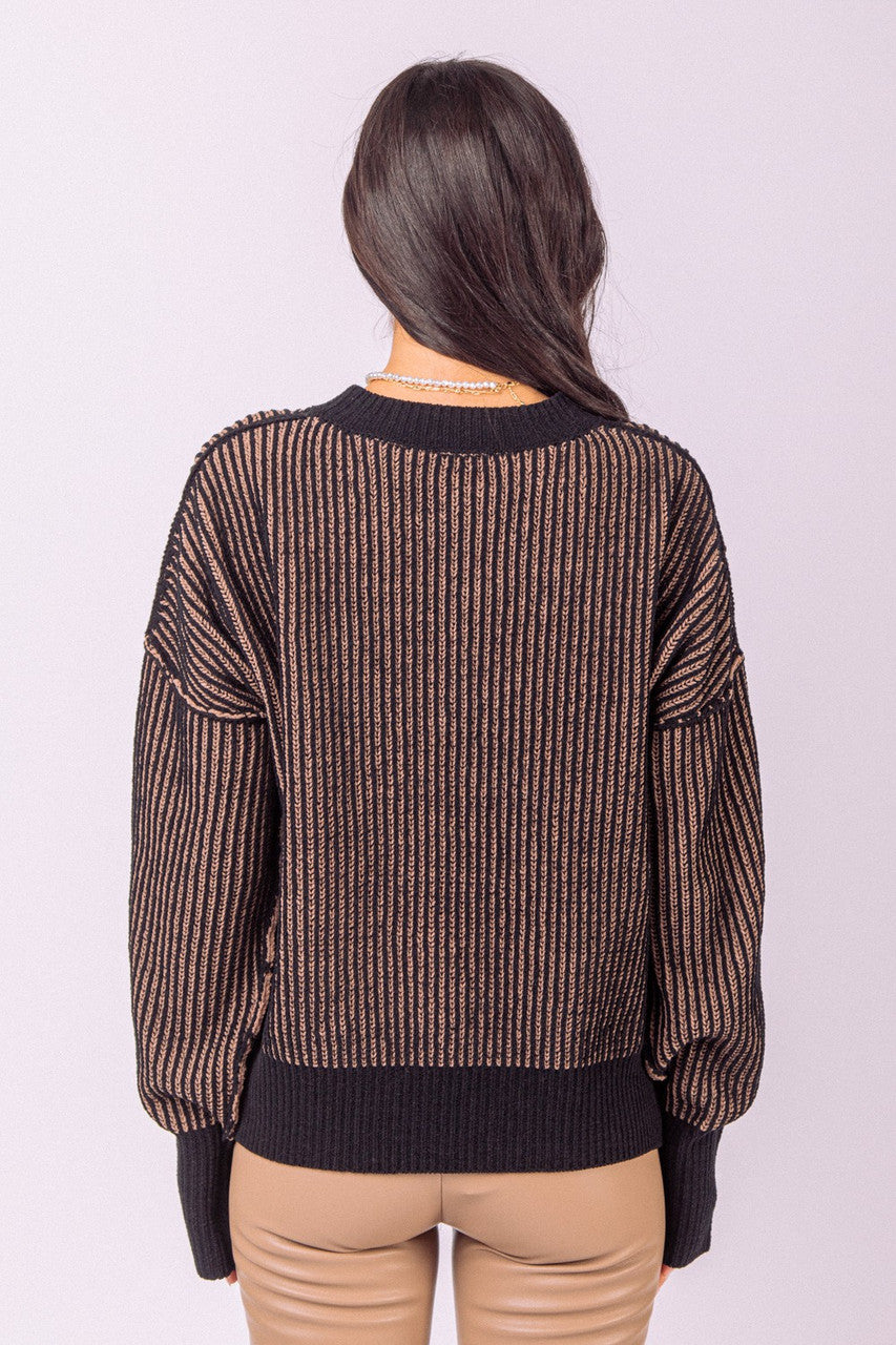 Black Two Tone Knit Sweater