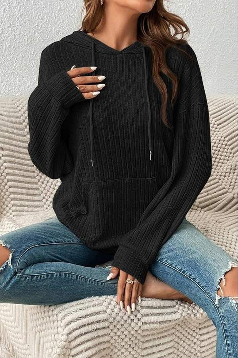 Black Ribbed Hoodie