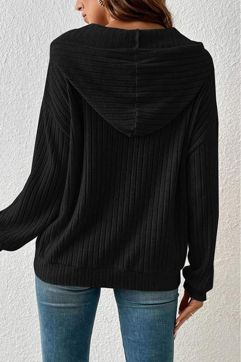 Black Ribbed Hoodie