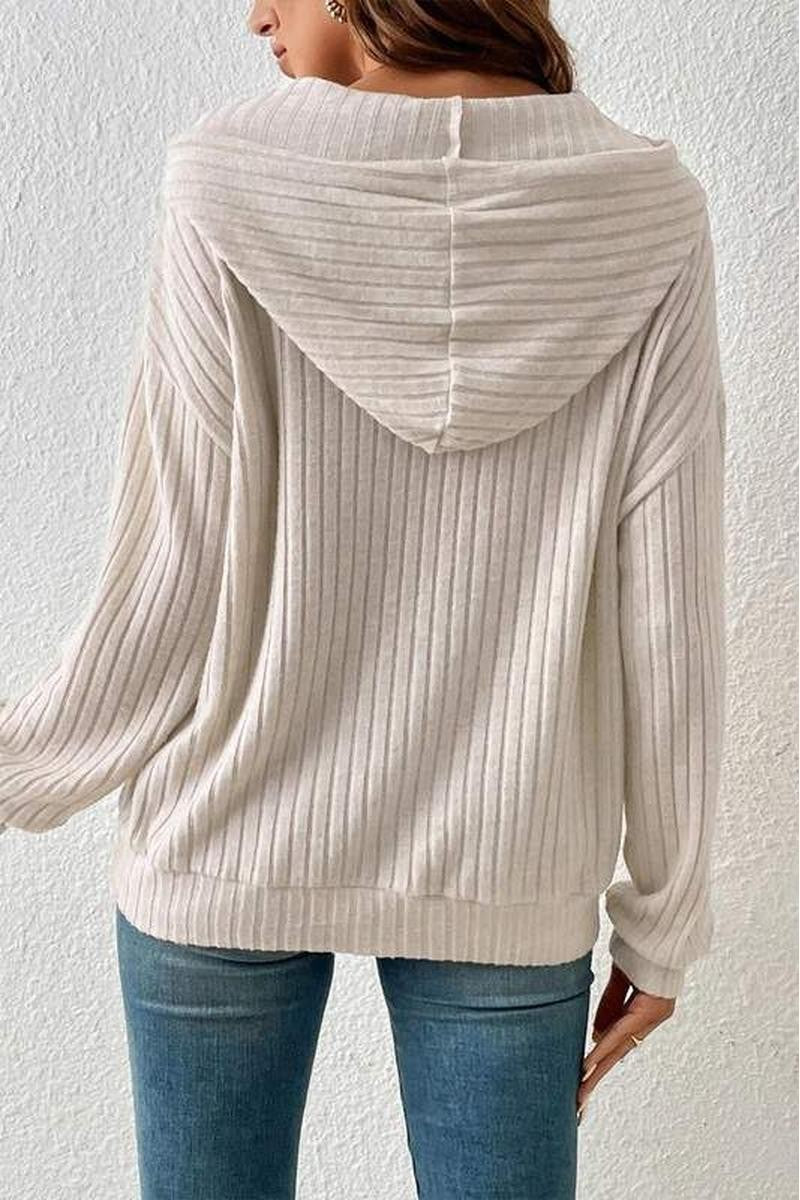 Beige Ribbed Hoodie