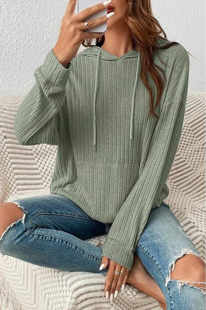Green Ribbed Hoodie