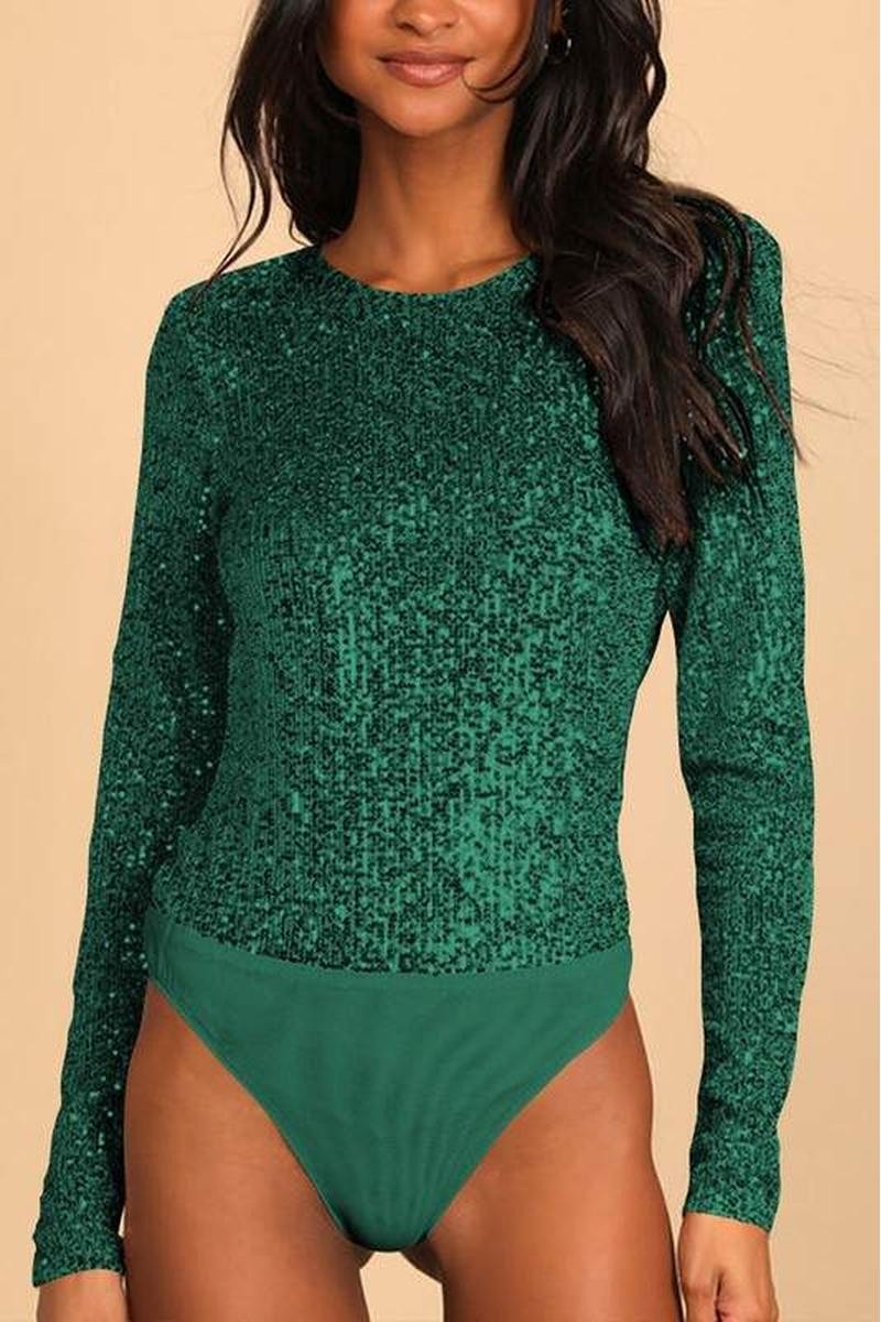 Green Sequin Long Sleeve Bodysuit
