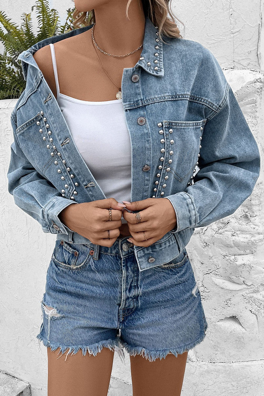 Sky Blue Studded Denim Jacket