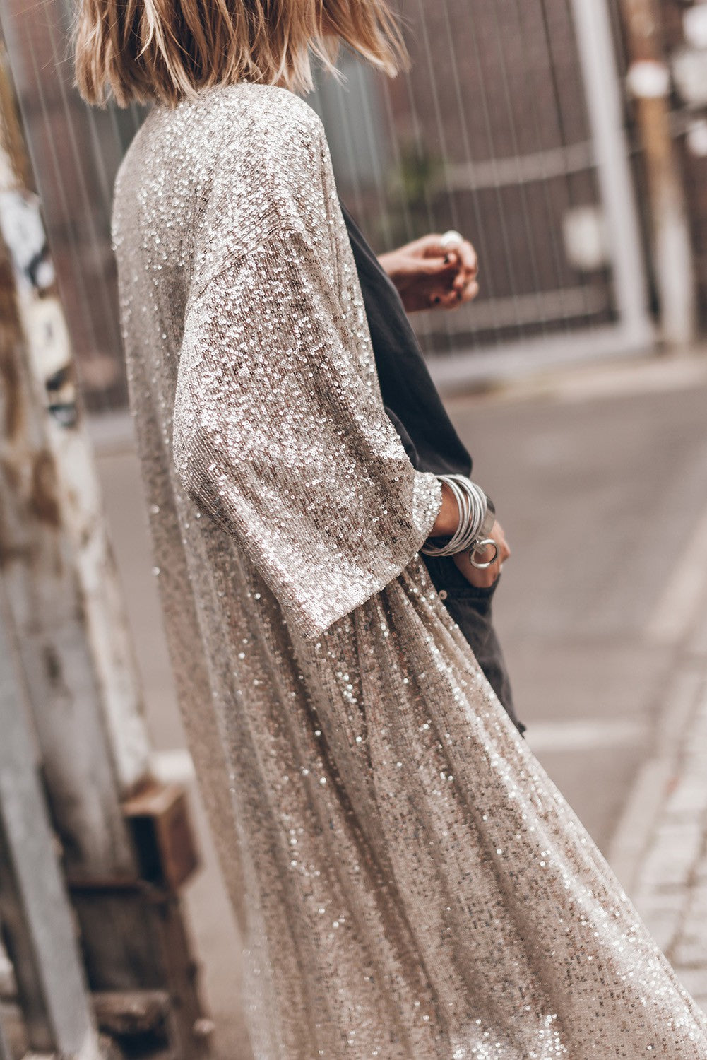 Sequin Open Front Kimono