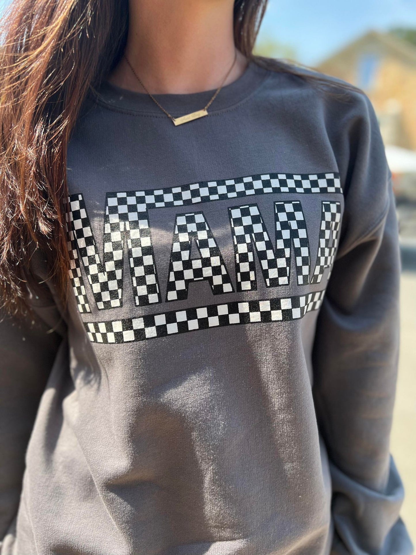 Charcoal Checkered Mama Graphic