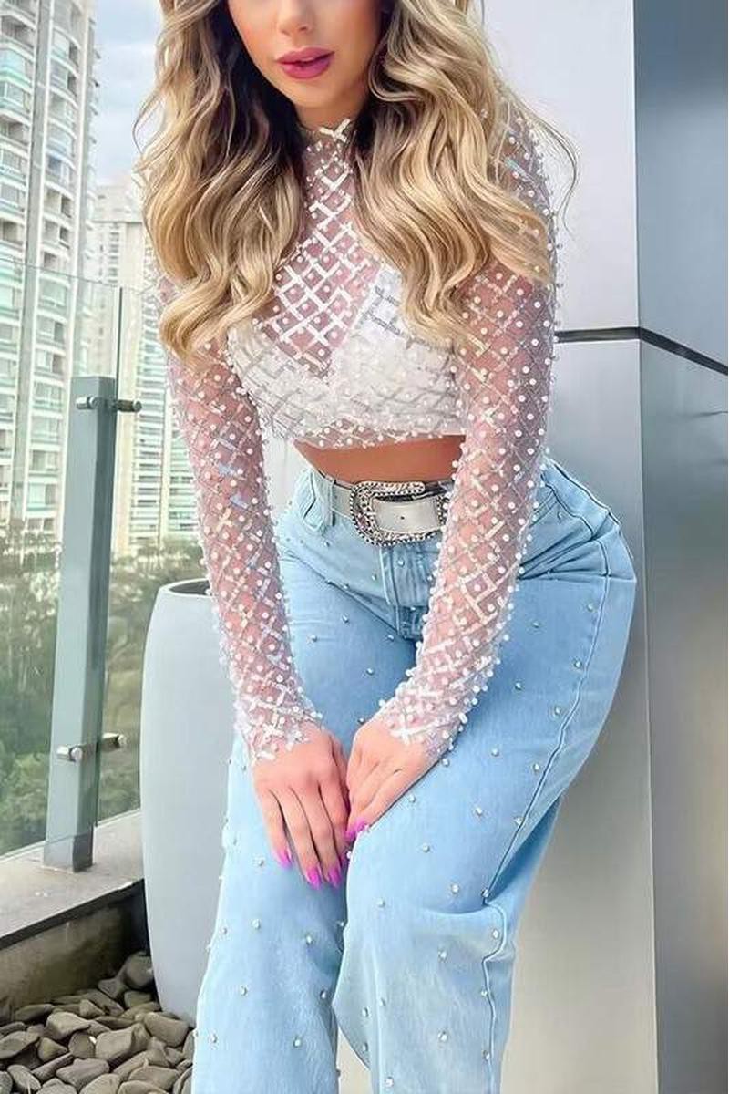 Silver Sequin Mesh Top