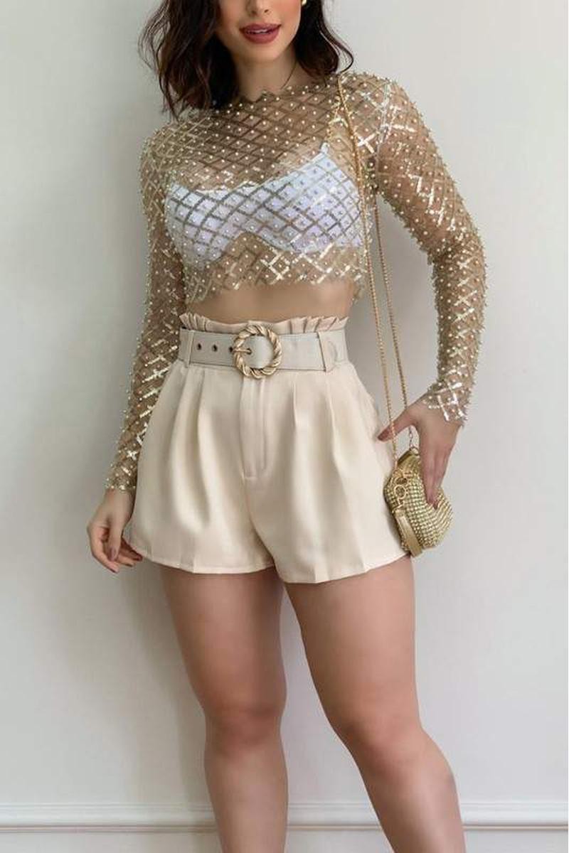 Gold Sequin Mesh Top