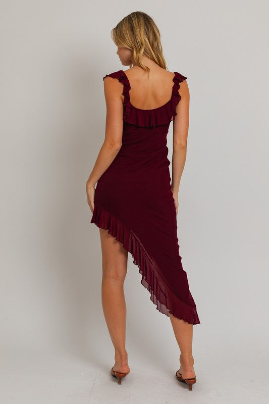 Wine Asymmetrical Dress