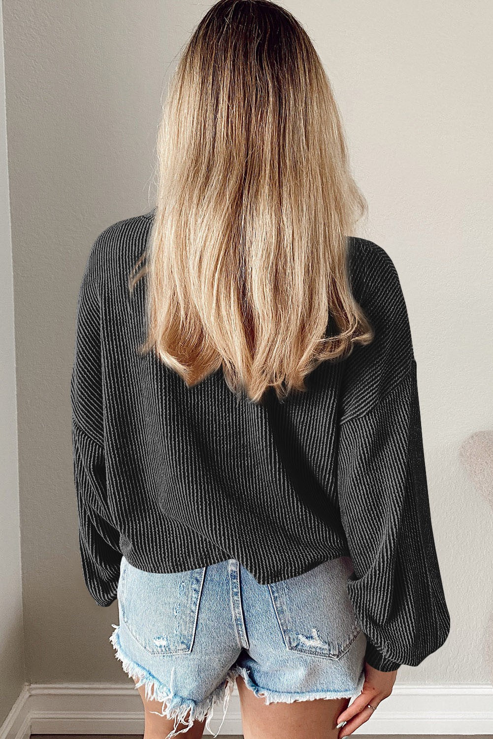Black Cording Puff Sleeve Top