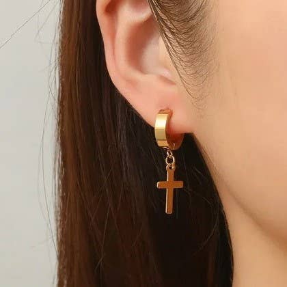 18K STAINLESS STEEL TARNISH FREE CROSS EARRINGS