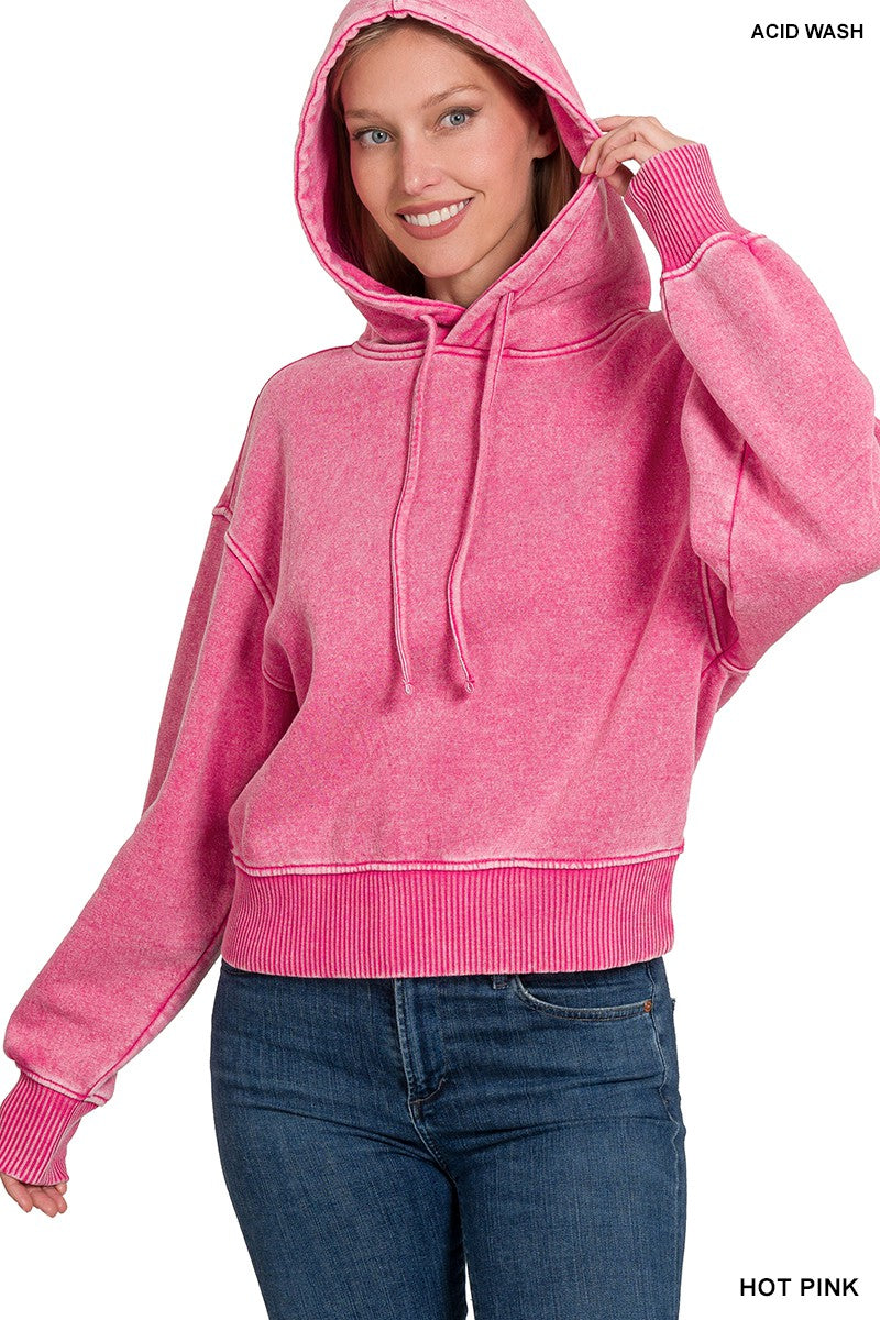 Hot Pink Acid Wash Hoodie