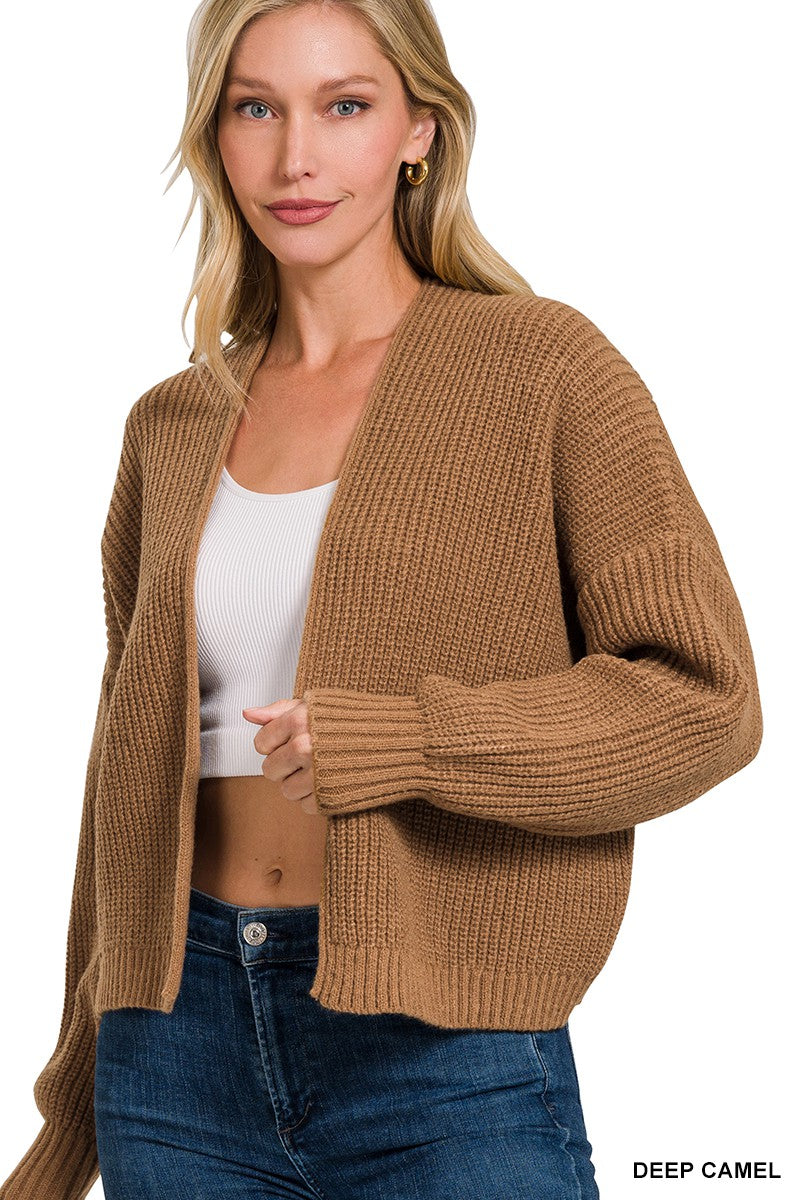 Deep Camel Drop Shoulder Cardigan