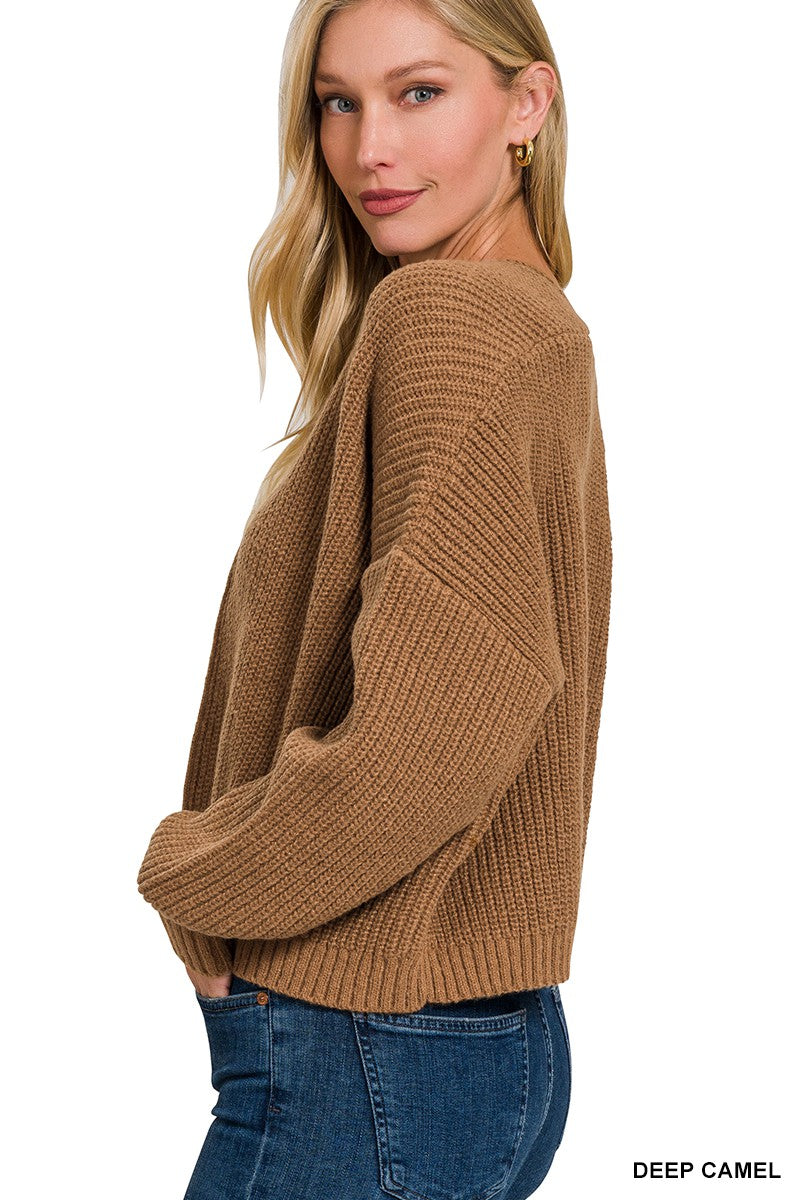 Deep Camel Drop Shoulder Cardigan
