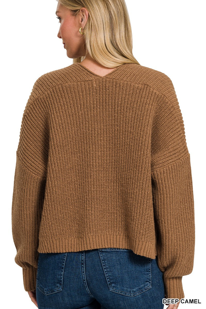 Deep Camel Drop Shoulder Cardigan